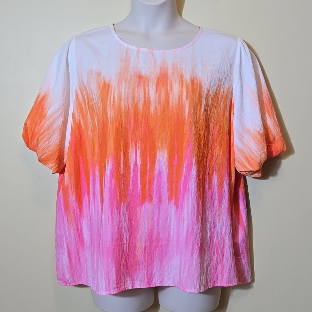 Vince Camuto‎ Tie-Dye Puff Sleeve Top 2X Colorful Coastal